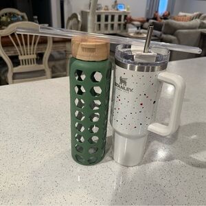 Stanley Terrazzo Shimmer 40oz Tumbler with Extra Steel Straw and Bonus Glass Cup